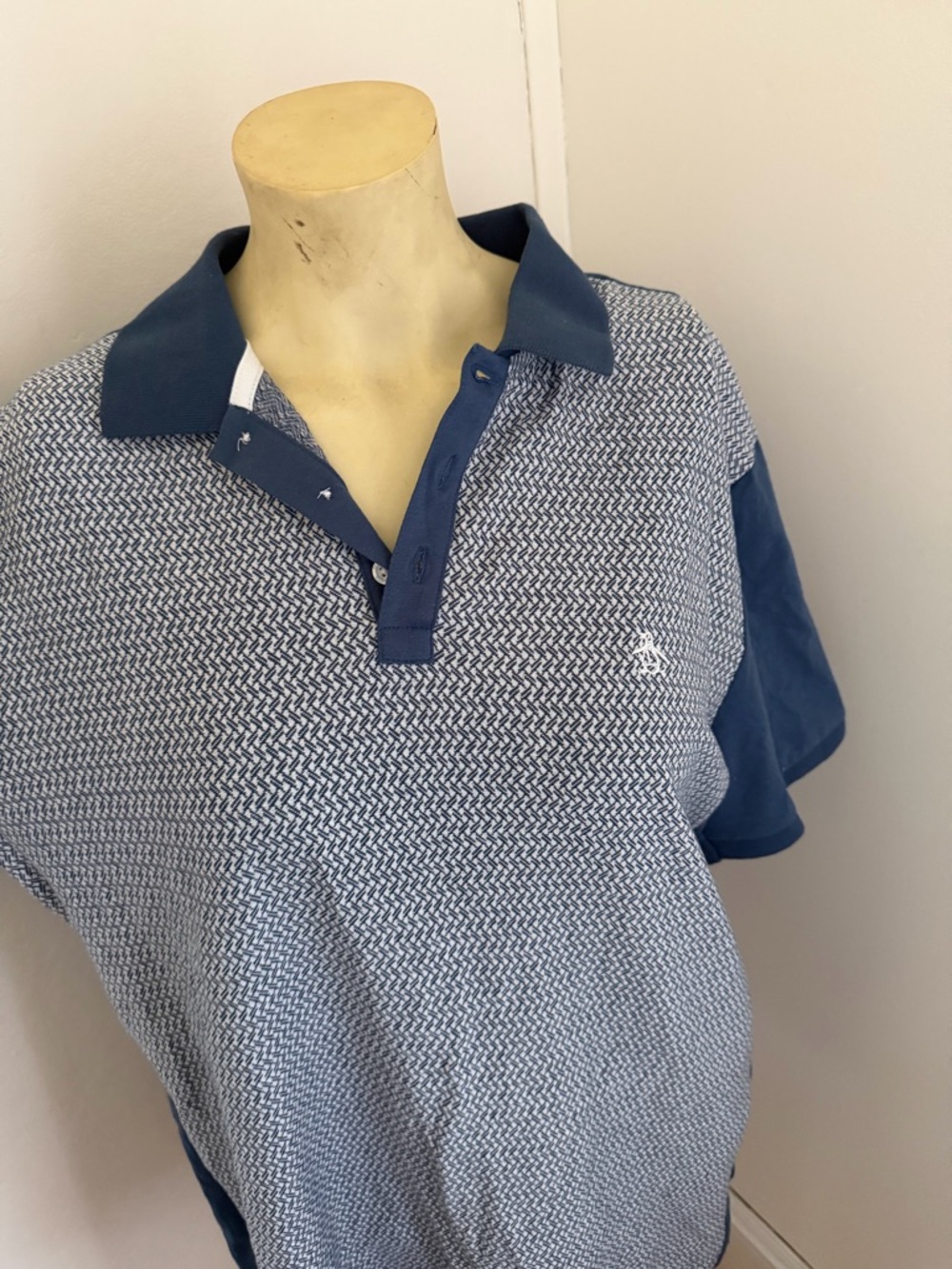 Original Penguin Navy and White Patterned Men's Polo